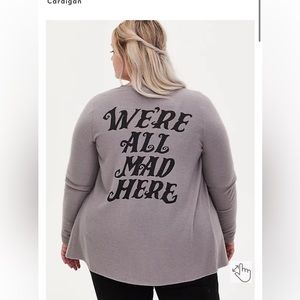 Torrid Sz 4 Alice in Wonderland Cheshire drape front cardigan NWT